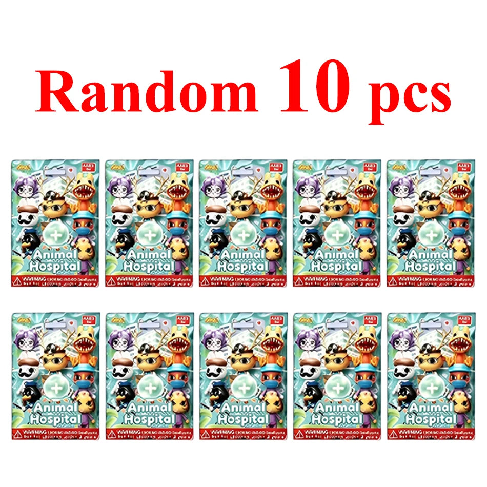 A set of 10 random blind box figures depicting various animals at an animal hospital.
