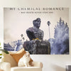 A framed poster featuring a dark statue and text saying May Death Never Stop You
