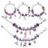 A set of purple and pink beaded bracelets and jewelry organizers for DIY bracelet making.