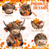 Two rustic wooden Highland cow figurines with pumpkin and maple leaf decor, highlighting bright color, exquisite design, high