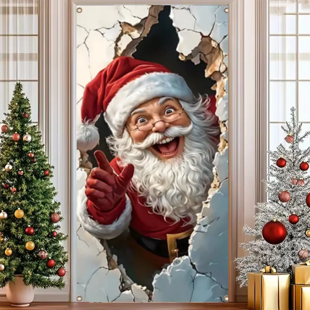 Merry Christmas Party Decoration Door Cover with Santa, Snowman & Reindeer Design