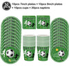 A set of soccer ball balloons including 10 plates, 10 cups, and 20 napkins.