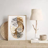 A framed canvas print depicting a tree of life and Buddha motif in earthy tones against a white background.