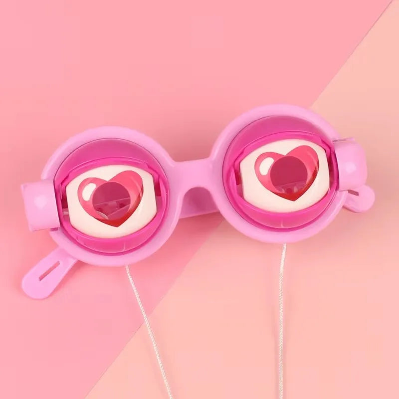 Pink funny crazy eye costume glasses with heart-shaped lenses