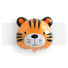 An inflatable orange and black tiger face decoration for birthday decor.