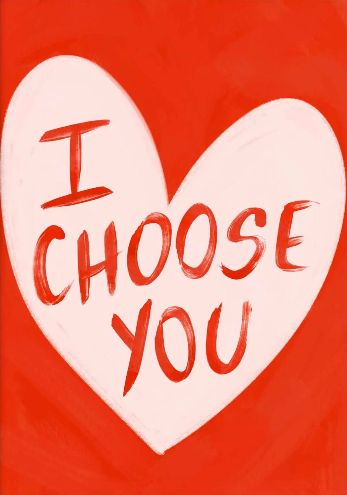 A red background with white text that reads I choose you inside a heart shape.