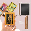 A vintage cat hug framed picture with a magnetic backing is shown being held, alongside its back and side views.