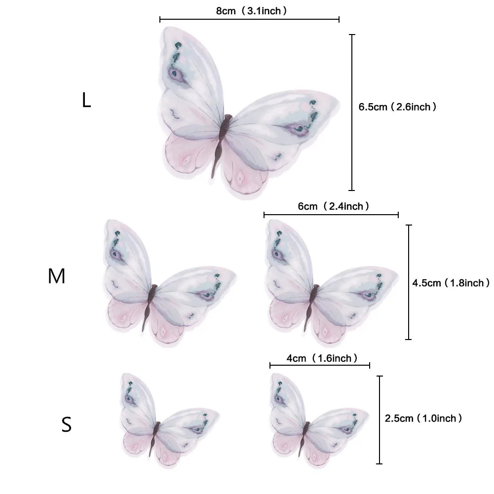 Three butterfly cake toppers in light pink and white colors shown side by side.