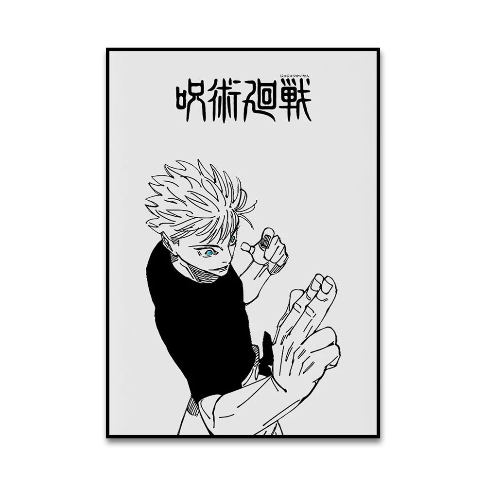 Ilustración anime en blanco y negro de una persona con cabello rubio puntiagudo sosteniendo un pequeño dispositivo.