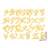 A set of gold acrylic alphabet letters A through Z for a cake topper.
