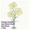 Three artificial silk flower heads, stems, and a base for a large poppy flower arrangement.