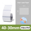 Roll of clear label paper, 40-30mm wide, for mini label printers.