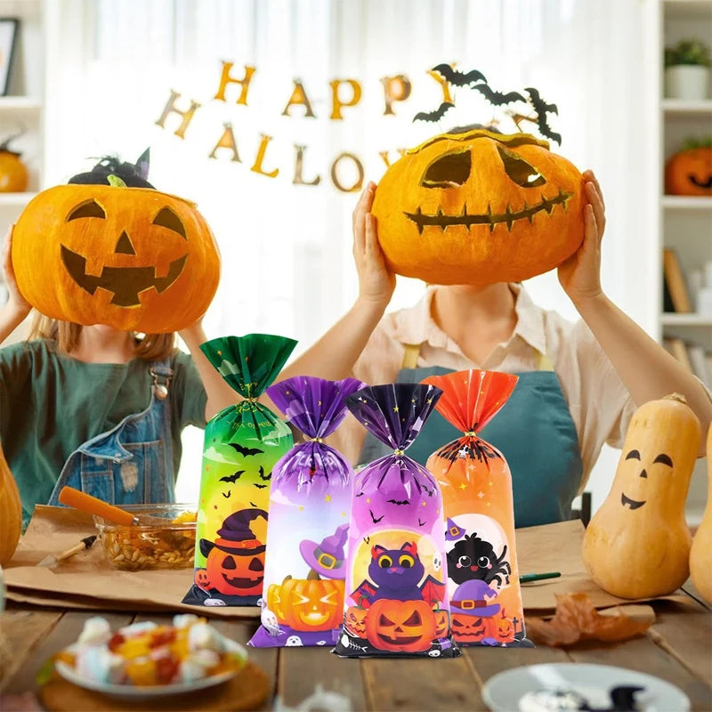Halloween Pumpkin Candy Bags for Trick-or-Treat Party Favors