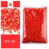 Bag of red acrylic resin rhinestones with flatback for crafting