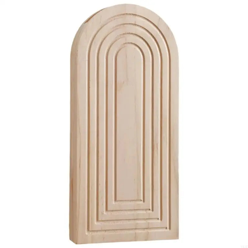 A vertical, arched wooden wall planter with ribbed texture in a light beige finish.