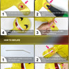 Instructional steps showing how to blow up and deflate aluminum foil champagne bottle balloons