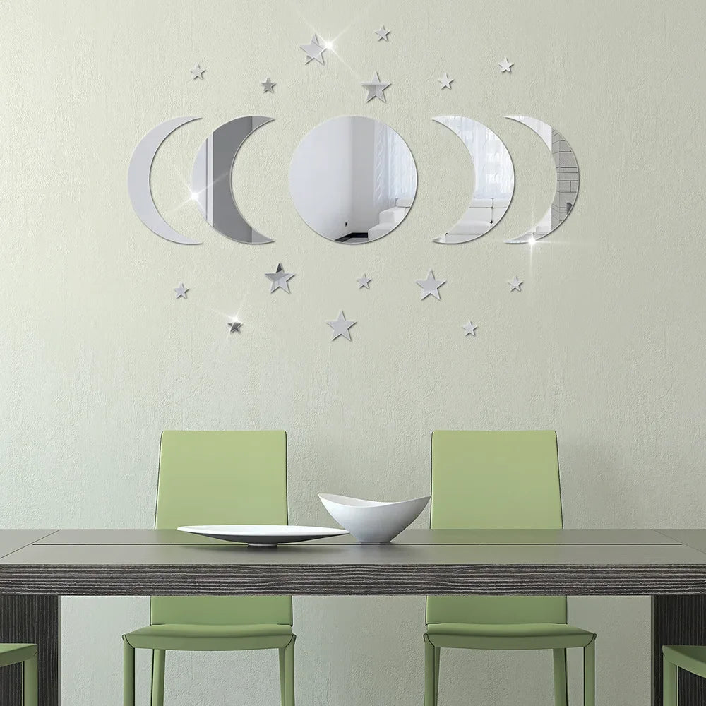 20-Piece Acrylic Moon & Star Wall Decals with 3D Mirror Finish