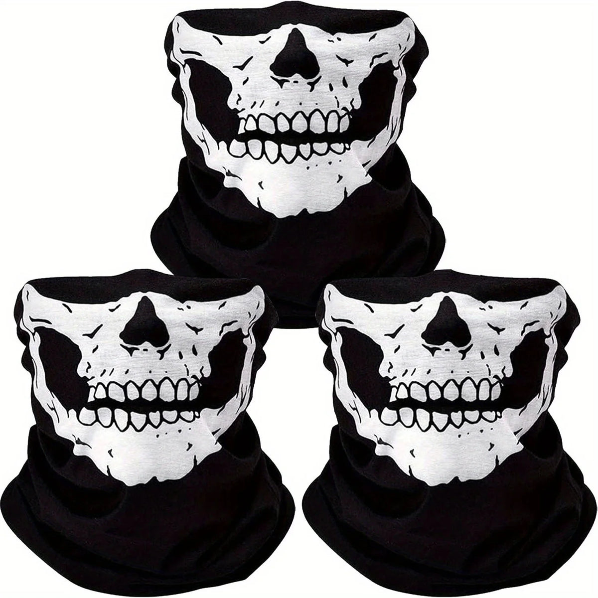 Écharpe masque crâne noire et blanche respirante pour activités de plein air