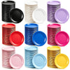 A variety pack of solid color disposable paper plates in various shades including black, white, purple, red, blue, and yellow