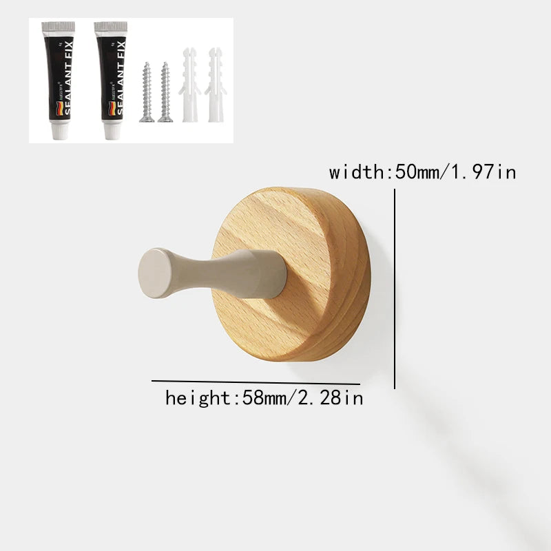 Solid beech wood wall hook rack with four hooks and a wooden handle.