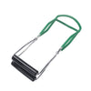 Stainless steel canning jar lifter with a green handle and non-slip grip