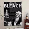 Monochromer Manga-Collage-Wandteppich mit Texten und Illustrationen zu Bleach