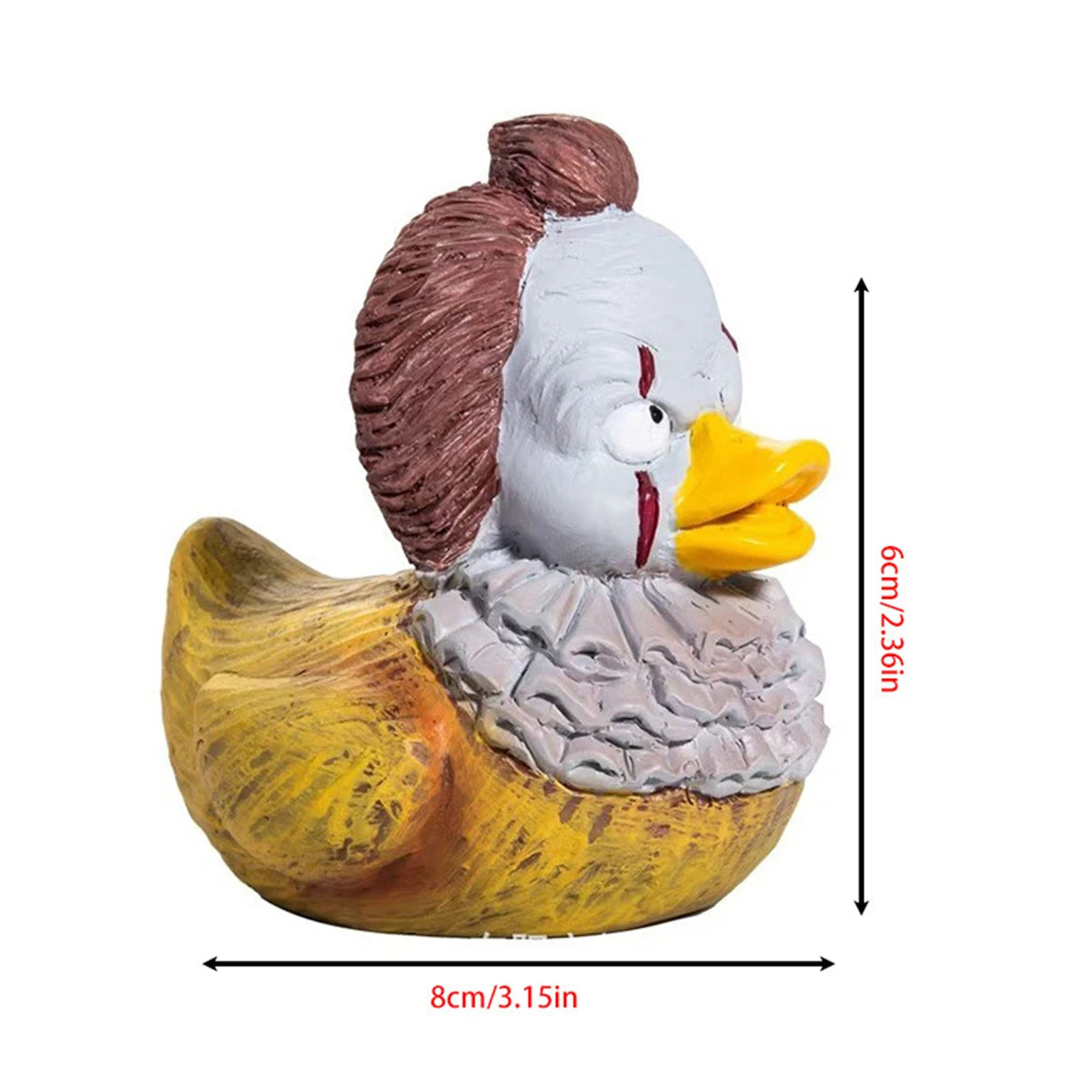 A yellow duck figurine with a brown head and white body, used for Halloween decor.