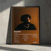 A poster featuring a portrait of a man against an orange background with a tracklist for the album Nostalgia by Rod Wave.