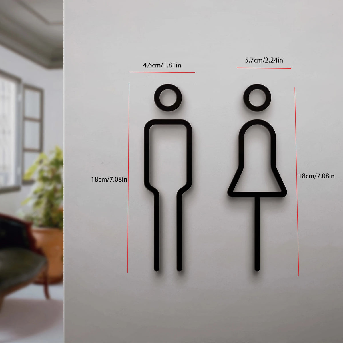Panneaux de porte silhouette noire pour toilettes, montrant des figures masculines et féminines.