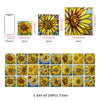 A set of 24 self-adhesive waterproof tiles featuring colorful sunflower designs in various sizes and orientations.