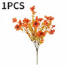 One piece artificial autumn bouquet featuring vibrant orange and yellow silk flowers on a thin stem.