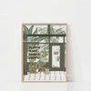 Botanical philodendron canvas wall art featuring various green plants displayed in a wooden window frame.