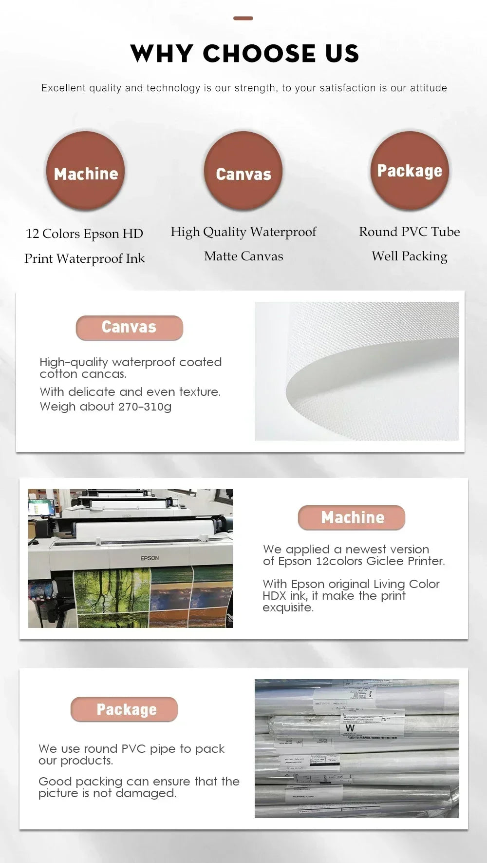 A set of three canvas art products featuring different materials and packaging options