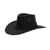 A black classic western cowboy hat with a wide brim and an adjustable drawstring band.