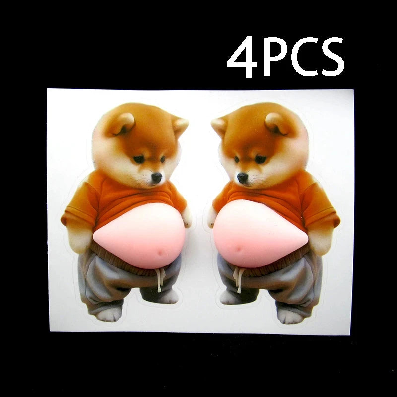 Four orange Shiba Inu squishy stickers with puffy bellies