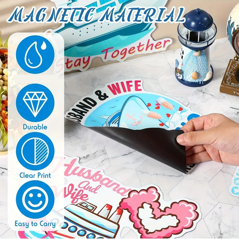 A set of magnetic cruise door decorations featuring a boat and couple designs for couples
