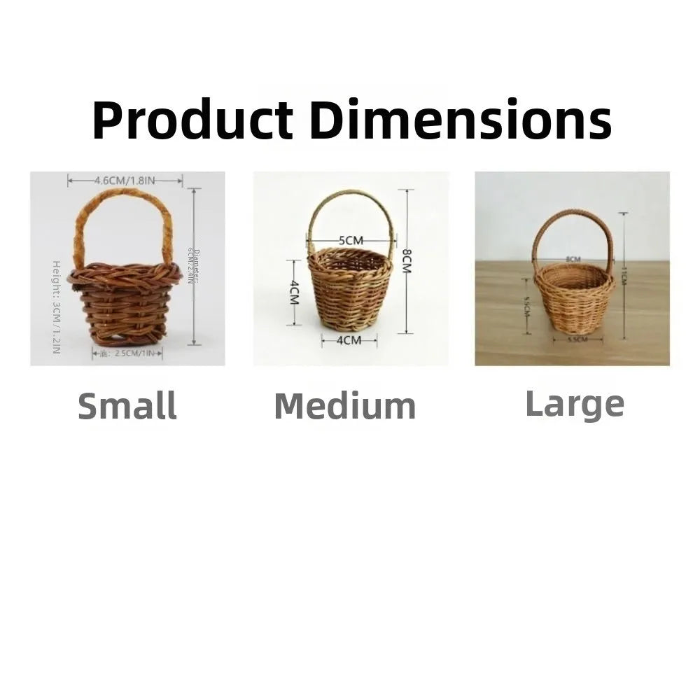 Three handwoven rattan storage baskets of small, medium, and large sizes displayed side by side.