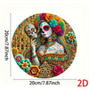 A 2D aluminum sign featuring a colorful depiction of Catrina Lady with intricate floral and gold details.