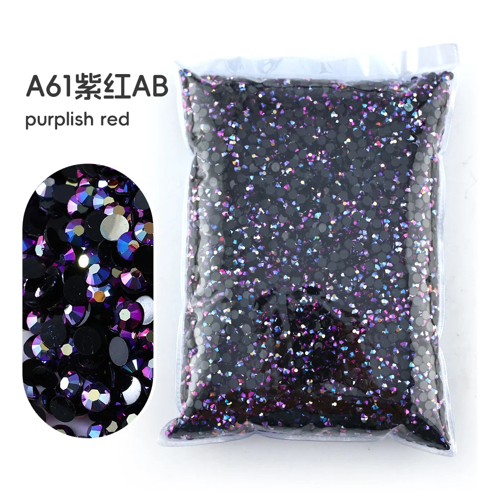 Bag of purplish red glitter resin rhinestones for crafting