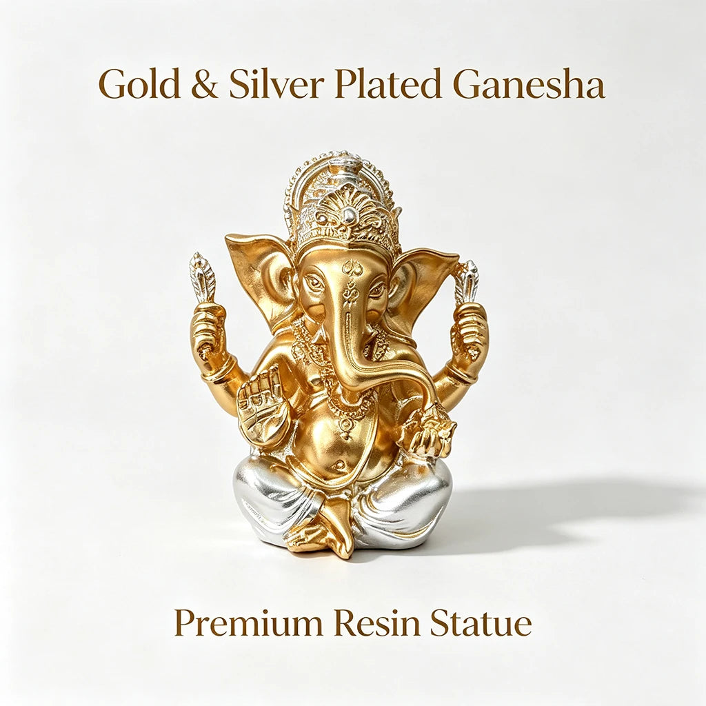 Gold and silver plated Ganesha statue made of premium resin for home decor