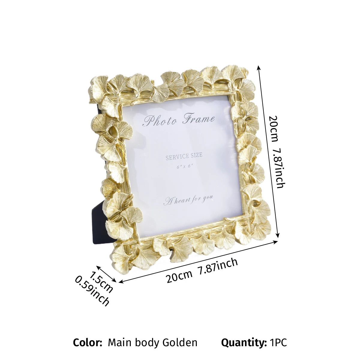 Golden leaf resin photo frame with a gold border and a message inside