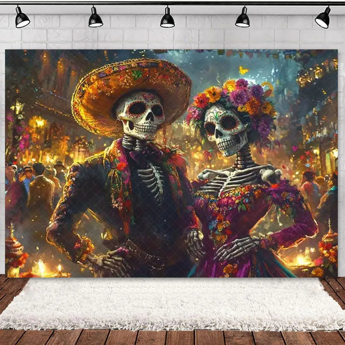 Day of the Dead Skeleton & Floral Backdrop for Party Photo Booth