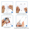 Instructions showing how to tear off plastic paper, slide open magnetic tape, put a photo in, and stick the magnets on magnet
