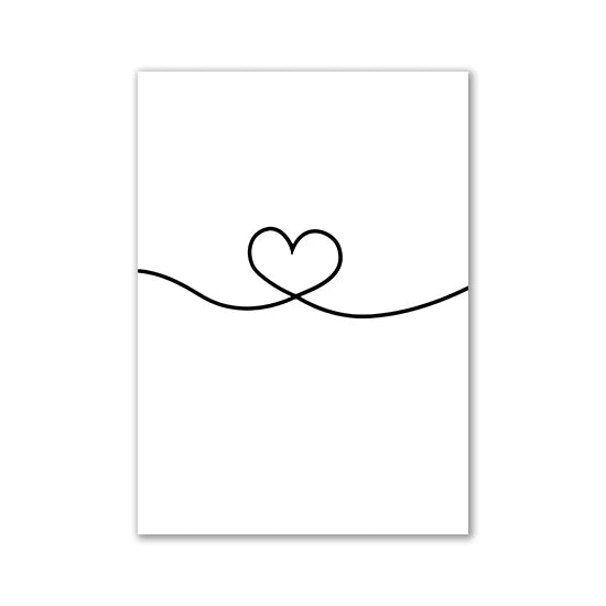 Black line art drawing of a heart shape formed by a continuous, flowing line on a white background.