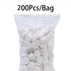 A bag containing 200 pieces of white compressed camping towels.