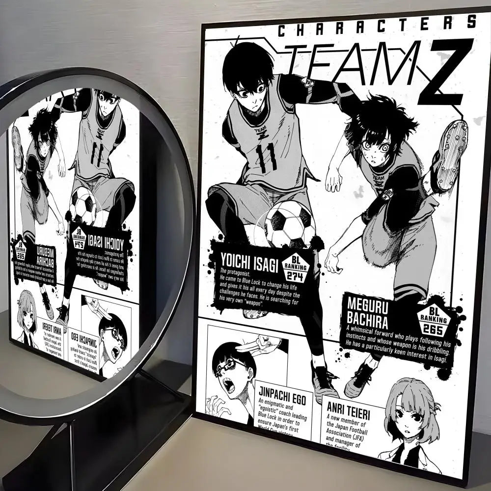 A canvas print featuring characters from the Blue Lock anime, including Yoichi Isagi and Meguru Bachira.