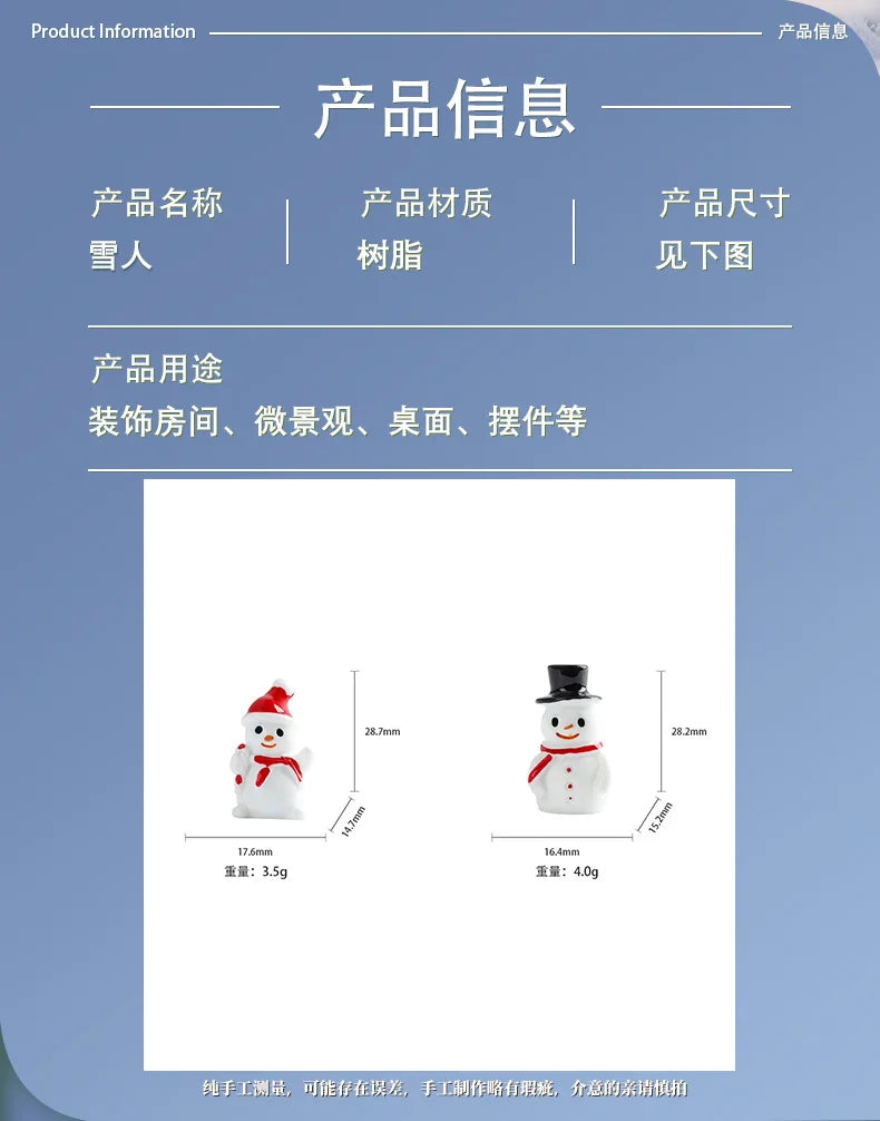 Two white resin snowman figurines shown side by side, illustrating different sizes.