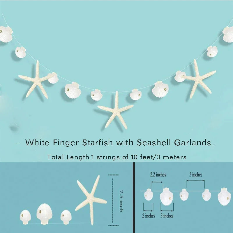 White finger starfish with seashell garlands on a string