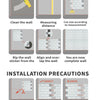 Installation instructions for self-adhesive heat resistant wall tiles showing steps like cleaning, measuring, cutting, and al
