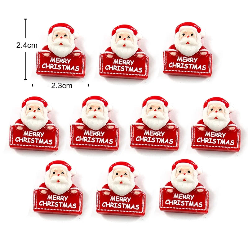 Un juego de nueve imanes navideños rojos con caras sonrientes de Santa y el texto 'Feliz Navidad'.
